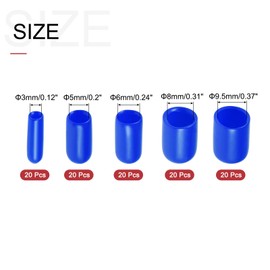 QUARKZMAN Pack of 100 Round Rubber Caps 3 mm 5 mm 6 mm 8 mm 9.5 mm Blue Vinyl Cover Screw Thread Protective Caps Assortment Set