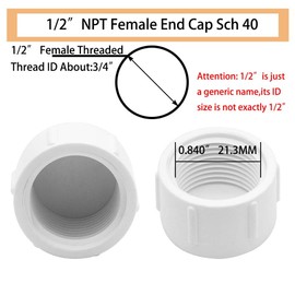 YSIL 1/2 Inch PVC Cap Female End Cap Plug, Female Threaded Plug, PVC Threaded Water End Cap Connector PVC Pipe Fittings for Plumbing Water Line (12 Pack) White