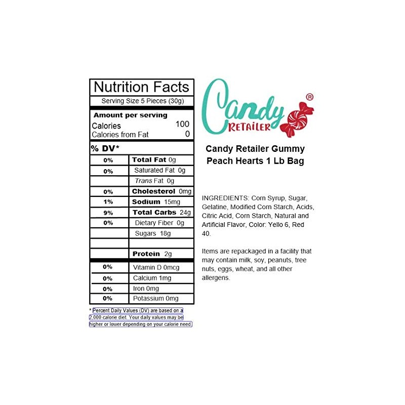 Candy Retailer Gummy Peach Hearts 1 Lb Bag