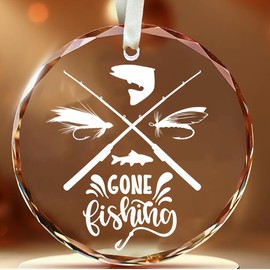 Crystal Fishing Ornament - Unique Fisherman Gift, Christmas Tree Decoration with Fishing Rod and Lure Design
