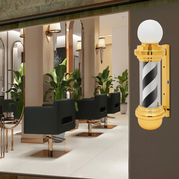 Unbranded Black, White, Gold Classic Barber Pole Light Salon Spinning