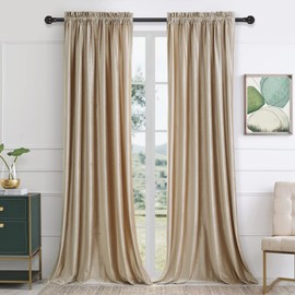 PRIMROSE Blackout Curtains 108 inch for Living Room Velvet Rod Pocket Window Drapes Treatment Semi Room Darkening Decor Champagne Curtains for Bedroom Set of 2 Panels