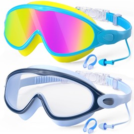 COOLOO Pack of 2 Children's Swimming Goggles Anti-Fog UV Protection Wide Vision Waterproof Swimming Goggles for Boys Girls 3-15 Years