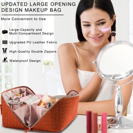 Bestash Women's Travel Cosmetic Bag with Large, Portable Travel Make Up Bag, Waterproof Makeup Bag, Toiletry Bag with Divider Bag Organiser, orange, Makeup Bag