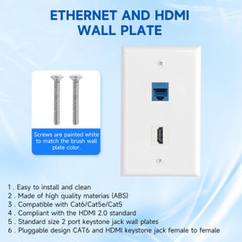 4-Pack HDMI Ethernet Wall Plates 2 Port Keystone Jack Cat6 RJ45 Coupler with Single Gang Low Voltage Mounting Bracket for Home Theater HDTV