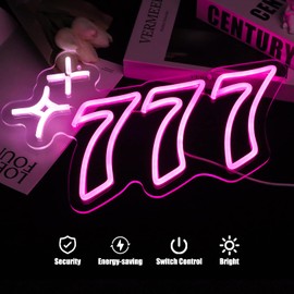 777 Neon Sign Angel Number Neon LED Sign Luck Seven Neon Lights Pink White Star Neon Signs for Wall Lucky Number LED Neon Light Up Sign Neon Light Sign for Bedroom Bar Birthday Party Decor