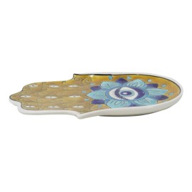 Orange Chakra Hamsa Palm Mandala and Evil Eye Ceramic Dish Brass Incense Holder
