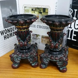 Ornate Resin Ceramic Candle Holders Decorative Figurine Ornaments for HomeColor: Black, Size: One Size