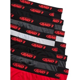 AND1 Men's Underwear Boxer Briefs - 12 Pack Performance Stretch Compression Boxers for Men with Functional Fly Pouch (S-3XL), Size Medium, Black/Dark Shadow/Flame Scarlet
