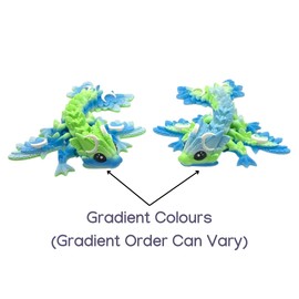 3D Printed Dragon - 4 Inch Tiny Lunar Dragon - Multicolour Details with Cute Eyes, Fully Articulated, Desk Fidget Toy, Birthday Gift, Kids and Adults, Collectible (Ocean Rainbow)