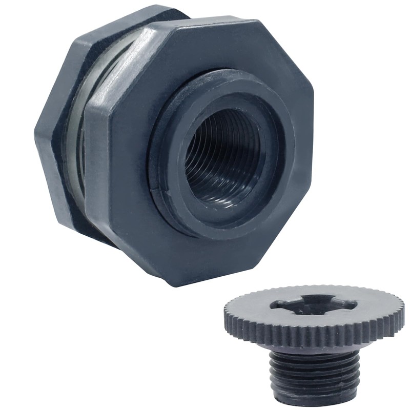 PHITUODA 1/2 Inch Pvc Bulkhead Fitting with Plugs NPT1/2 Female