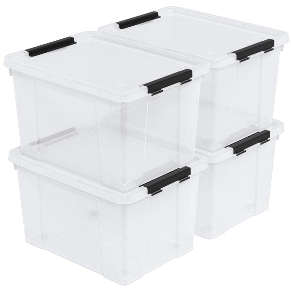 Buyitt 50 Quart Large Plastic Storage Box with Wheels, Clear