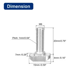 sourcing map M6x20mm T Slot Drop-in Bolt, 40Pcs Carbon Steel Nickel Plated Hammer Head T-Bolt T Shape Stud Sliding Screw for 30 Series Aluminum Profile