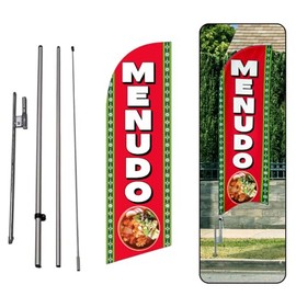 MENUDO Mexican Restaurant Business Advertising 6' FT Feather Banner Swooper Flag Sign with 8' FT Pole Kit and Ground Stake