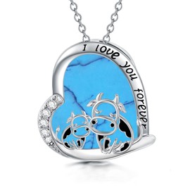 MISTBEE Mothers Day Gifts Cow Necklace for Women 925 Sterling Silver Cow Gifts Pendant Turquoise Jewelry Birthday for Her (Turquoise Two Cow)