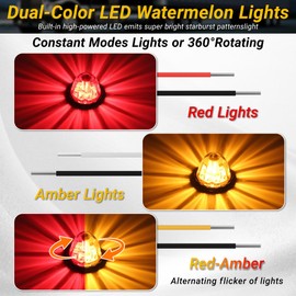 4PCS Dual Color Watermelon Lights, 30 Ultra-Bright LEDs with Steady & Rotating Strobe Modes. Cab Roof Clearance Side Marker Warning Lights for Truck, Trailer, Semi, RV, Off-Road Vehicle (Amber/Red)
