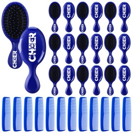 SiliFine 24 Pcs Blue Cheer Hair Brush Wet Detangling Cheer Hair Comb Set Include 12 Cheer Mini Brush for Hair 12 Fine Wide Hair Combs Wet Dry Hair for Cheer Team Gift Sport Cheerleader Gifts for Women