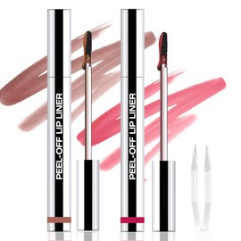 FeiCuiYun 2Pcs Peel Off Matte Liquid Lip Gloss Stain-Lip Liner with Tweezer, Peel Off Lip Stain, Long Lasting & Waterproof Lipstick Tattoo, Transfer-Proof Lip Gloss for All Skin Types (02#+06#, 2Pcs)