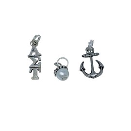Sorority Greek Alpha Sigma Tau Essential Trio of Charms - lavaliere, anchor mascot, white glass pearl dangle