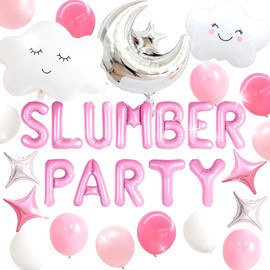 Slumber Party Decorations Pink Sleepover Party Supplies for Girls Moon Star Balloons Banner Pajamas Slumber Night Out Birthday Bachelorette Party Decorations
