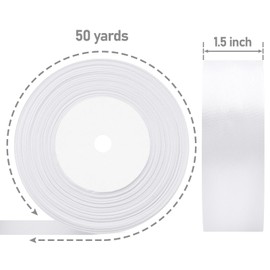 Showin 1 1/2 Inch Double Face Satin Ribbon White, 50Yards Craft Fabric Ribbon for Gift Wrapping, Floral Bouquets, Wedding Decoration