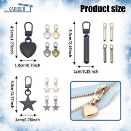 30Pcs Zipper Pull Replacement, 3 Styles Detachable Zipper Pull Metal Zipper Pull Tabs, Zipper Gripper Mend Fixer Zipper Tab Pullers Zipper Tags Cord Pulls for Luggage Jackets Backpacks Decorate