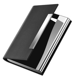 Padike Business Card Holder/ Case Professional PU Leather & Stainless Steel Multi Wallet Credit Card ID Case/Holder for Men & Women. (Black)