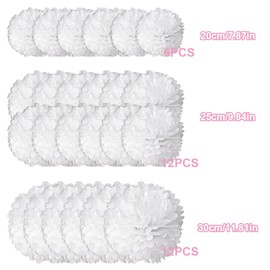 Pack of 24 Pompoms Decorative White Tissue Paper Pompoms, Lanterns Pom Poms Honeycomb Balls Fan Decoration Set White for Wedding Celebration Birthday Party School Party Theme Party Baby Shower