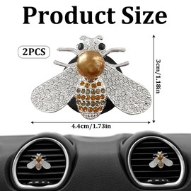 2 Pcs Shiny Bee Vent Clips Car Air Fresheners Vent Clip Car Bling Interior Decoration Car Vent Air Freshener Accessories (Silver)