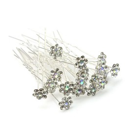 FENICAL 20pcs Delicate Women Bridal Bling Crystal Rhinestones Metal U-Shaped Hairpins Hair Clips - Size S (White)