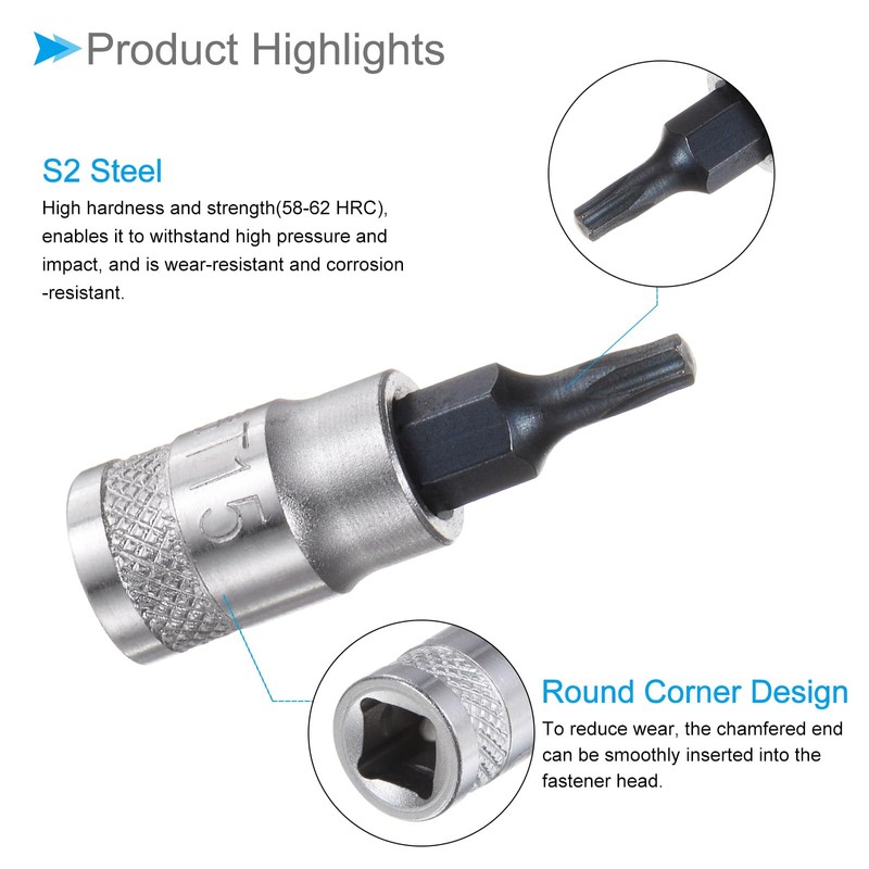 CoCud Torx Bit Socket, 1/4" Drive x T15 S2 Steel
