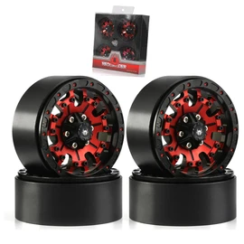 1.9 Beadlock wheels aluminium alloy，1.9 wheels Three color and style options available for 1:10 RC Crawler Axial SCX10 SCX10 II TRX4 RC4WD D90（4pcs） (Red)