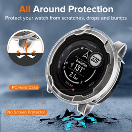 ivoler Pack of 3 Hard PC Protective Case for Garmin Instinct 2 45 mm, Ultra Thin Transparent Shockproof Case HD Clear Scratch-Resistant Bumper Protective Case Cover, 2 Transparent + 1 Black