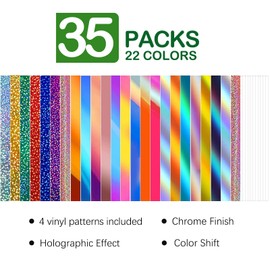 WRAPXPERT Holographic Permanent Vinyl Adhesive 35 Sheets Vinyl Bundle-24 Vinyl Sheets 12"x12" & 6 Grid Transfer Paper & 5 Vinyl Layer Ppaer Compatible with All Crafters