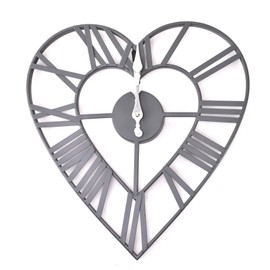 MAISONICA Grey Heart Shaped Metal Cut Out Wall Clock Roman Numerals