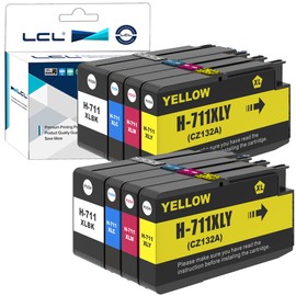 LCL 711XL Ink Cartridge High Yield Replacement for HP 711 711XL Ink for HP Designjet T120 24 T120 610 T520 24 T520 36 T520 610 T520 914 T125 24 Printers (2BK, 2C, 2M, 2Y, 8 Pack)
