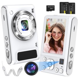 Bofypoo Digital Camera, 4K Autofocus Vlogging Camera with 32G Memory Card Front and Rear Dual Cameras,48MP Compact Digital Camera with 16X Digital Zoom for Beginners(White)