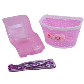 Ammaco Girls Pink Bike Accessories Pack Dolly Seat, Bow Basket, Tassels & Free Grips Girly Pack