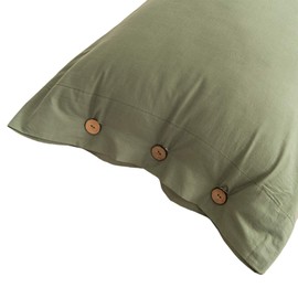 JELLYMONI Green 100% Washed Cotton Standard Pillowcases Set, 2 Pack Luxury Soft Breathable Pillow Covers with Button Closure(Pillows are not Included)