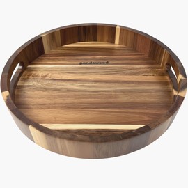 PANDAWOOD Acacia Wood Lazy Susan - 12 Inch Wooden Turntable Organizer for Kitchen Counter, Dining Table, Countertop - Rotating Serving Tray with Raised Edges - Natural Wood Finish