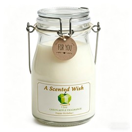 Crisp Green Apple Scented Candle, 13 Oz Natural Soy Wax with Reusable Glass Jar, Eco-Friendly Cotton Wick, 60-80 Hrs Long Burning, Giftable