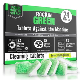 Rockin' Green Rockin' Green Washing Machine Cleaning Tablets, Dish Washer Cleaner Tablets, and Garbage Disposal Cleaner Tablets (24 Pack) - Deep Cleaner and Deodorizer - Removes Odor and Residue (4 Month Supply)
