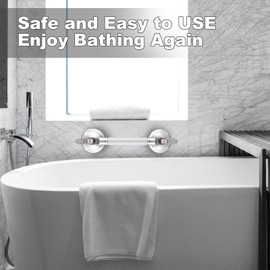 Daren Medical 17-Inch Shower Handle - Upgraded Grab Bar with Strong Suction Cups for Bathtub & Shower Safety, Ideal for Seniors, Elderly, Disabled -Silver
