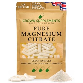 Pure Magnesium Citrate Capsules | Elemental Magnesium 15.3% | Clean Supplements | Crown Supplements UK (270 Capsules)