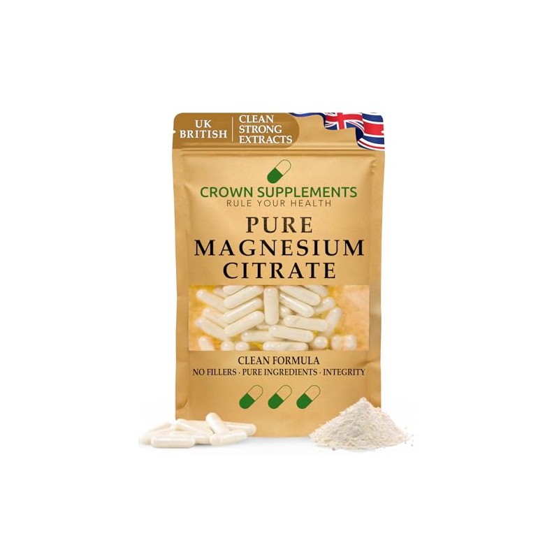 Pure Magnesium Citrate Capsules | Elemental Magnesium 15.3% | Clean