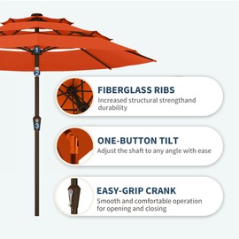 PatioKingdom 9FT 3 Tiers Patio Umbrella,Outdoor Table Market Umbrella with 8 Fiberglass Ribs for Pool,Deck, Garden,Backyard,Orange