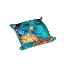 GACCAP Valet Tray for Women Wife Girlfriend Girls – Catchall Bedside Vanity Tray, Nightstand Caddy Leather Holder for Keys, Phone, Wallet, Coins, Trinkets & Jewelry Sea Turtle 008