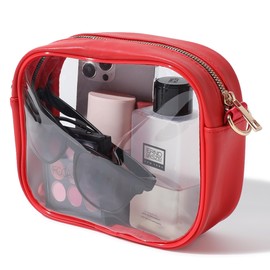 TOBVZOO Clear Purse Crossbody Bag for Women Stadium Approved, Small Leather Clear Bag with Adjustable Strap for Concert Sports Events (Red)