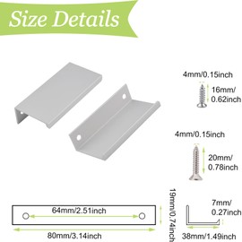 UFURMATE Back Mount Finger Edge Pull, 8Pcs Matte Silver Space Aluminum Hidden Handles Concealed Finger Pull Handles Invisible Tab Pulls with Screws for Drawer, Cabinet (80mm/3.15in)