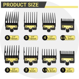 8 Packs Clipper Guards Replacement for BaBylissPRO Barberology FX870, FX880, FX825, FX673,FX899 and FX890 Clippers, Trimmer Guards Cutting Length from 1/16'' to 3/4'', Black